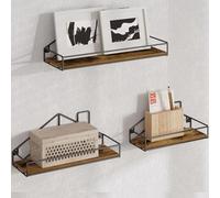 EUGAD Estanterias de Pared, Juego de 3 Estantes de Pared Madera, Estanteria Flotante, Baldas Pared, Estante Metalico, Decoración Pared para Salon, Bãno, Cuarto, Marrón Rústico y Negro,0330QJ