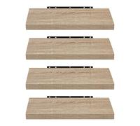 EUGAD Estanterías Pared de Madera, Set de 4 Estantes de Pared, Balda Flotante Retro, Almacenaje de Libros CDs, para Salon y Dormitorio, 50 cm, Roble, 0115QJ-4
