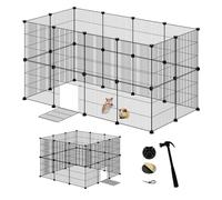 EUGAD Jaula para Animales Pequeños, DIY 24 Paneles Valla Metálica Modulare con Puerta, Parque para Conejos Vallas para Conejos Jaula para Mascotas Hámster Gatito Cachorros 142x72x72 cm Negro