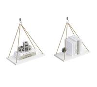 EUGAD Juego de 2 Estanterias de Pared, Estantes Colgante con Cordón, Estanters Flotantes Pared de Decoración para Dormitorio, Sala de Estar, 40x20x1,8 cm, Blanco