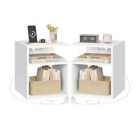 EUGAD Juego de 2 Mesitas de Noche con Enchufes y Puertos USB Tipo C Blancas, con Compartimento Abierto, Mesillas Auxiliares para Dormitorio, Salón y Oficina, 0017CTG-2
