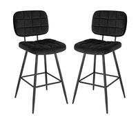 EUGAD Juego de 2 Taburete de Bar Taburetes Altos de Cocina con Respaldo y Reposapiés, Industrial Metal Silla de Cocina Altura de Asiento 68,5 cm, Terciopelo, Negro