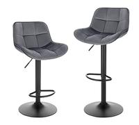 EUGAD Juego de 2 Taburetes Altos de Cocina, Taburete Giratorios de 360° y Ajustable en Altura 60-81,5 cm, con Respaldo y Reposapiés, Terciopelo, Gris Oscuro