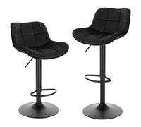 EUGAD Juego de 2 Taburetes Altos de Cocina, Taburete Giratorios de 360° y Ajustable en Altura 60-81,5 cm, con Respaldo y Reposapiés, Terciopelo, Negro