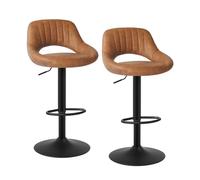 EUGAD Juego de 2 Taburetes de Bar con Respaldo, Taburete Alto Cocina Giratorio 360° Ajustable Altura, Cuero Sintético, Marrón