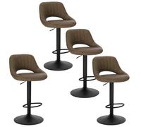EUGAD Juego de 4 Taburetes de Bar con Respaldo, Taburete Alto Cocina Giratorio 360° Ajustable Altura, Cuero Sintético, Marrón Oscuro