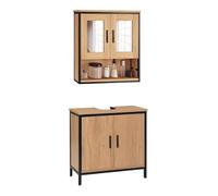 EUGAD Juego de Muebles de baño, Armario de Baño con 2 Espejo de Puertas, Mueble Baño Pared con Estante Abierto, Armario de Lavabo con Estante Interno, Mueble Baño Lavabo con Puertas y Bisagras