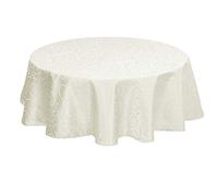EUGAD Mantel Redondo 160cm Lavable con Diseño de Damasco y Brillo de Seda, con Borde, Fácil de Planchar y Cuidar, Ideal para Cocina y Salón, Crema