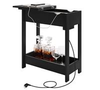 EUGAD Mesita Auxiliar, Mesa de Sofa con Tablero Plegable, Compartimento Oculto y Estante de Almacenaje, Mesita Estrecha con Enchufe y Puertos USB, Ideal para Salón y Dormitorio, Negro, 0002CHJ