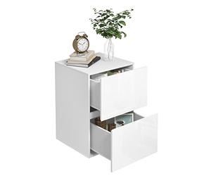 EUGAD Mesita de Noche con 2 Cajones Brillantes, Mesilla de Noche con Gran Espacio de Almacenamiento, 40x40x58 cm, Muebles de Dormitorio de Madera, Estilo Moderno, Blanca, 0182ZZ