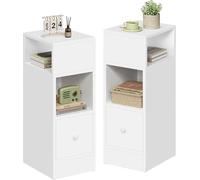 EUGAD Mesitas de Noche Pack 2 Estrechas Blancas con 2 Compartimentos y 1 Cajón, 25x30x66 cm, Mesillas Auxiliares para Dormitorio Pequeño y Salón Espacios Reducidos, Moderno Madera, 0179ZZ-2