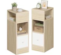 EUGAD Mesitas de Noche Pack 2 Estrechas Roble Claro con 2 Compartimentos y 1 Cajón, 25x30x66 cm, Mesillas Auxiliares para Dormitorio Pequeño y Salón Espacios Reducidos, Moderno Madera, 0192ZZ-2