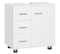 EUGAD Mueble Bajo Lavabo, Armario de Baño Con 3 Cajones y 2 Compartimentos, Hueco 17,5x10 cm Para Sifón, Madera de Ingeniería, Estilo Nórdico, Blanco, 60x30x59,5 cm
