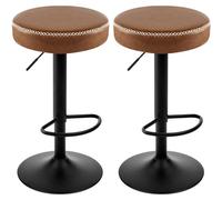 EUGAD Set 2X Taburetes de Cocina, Taburetes Altos Bar con Resposapies, Altura Ajustable, Asiento de PU Vintage, para Barra Cocina Comedor, Base Antideslizante, Marrón, 1085BY-2