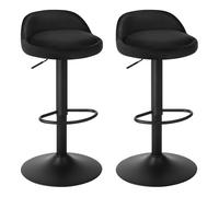 EUGAD Taburete de Bar Giratorio con Respaldo y Reposapies, Negro | Taburetes Altura Ajustable 62-84 cm, Juego de 2, para Bar y Cafetería, Terciopelo