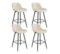 EUGAD Taburetes Altos de Cocina, Set de 4 Taburetes Barra Bar con Respaldo, Sillas Altas de Terciopelo, Taburetes para Cocina Isla Bistro, Sillas Tapizadas, Crema