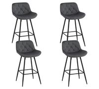 EUGAD Taburetes Altos de Cocina, Set de 4 Taburetes Barra Bar con Respaldo, Sillas Altas para Cocina Isla Bistro, Terciopelo, Gris Oscuro