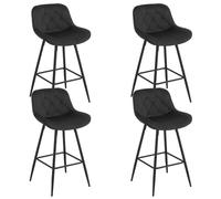 EUGAD Taburetes Altos de Cocina, Set de 4 Taburetes Barra Bar con Respaldo, Sillas Altas para Cocina Isla Bistro, Terciopelo, Negro