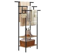 EUGAD Toallero de Baño de Pie, Soporte Toallas con 3 Barras y 2 Estantes, Gran Espacio de Almacenamiento, Toallero Escalera de Madera y Metal, Negro+Roble Claro