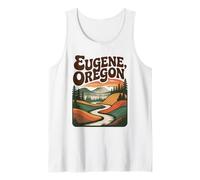Eugene Oregon PNW Retro Vintage Scenic Montaña Río Arte Camiseta sin Mangas