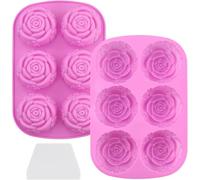 EUGENEKELLY 2Pcs Moldes De Silicone Cavidades Para Repostería Forma De Ranura De Flor Rosa,Antiadherente Molde De Forma Especial Para Decoración,Jabon,Bizcocho, Postre,Pastel Pequeño,Hornear