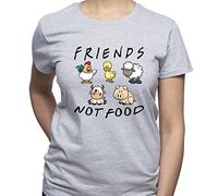 EUGINE DREAM Friends Not Food Vegan Vegetarian Camiseta para Mujer Gris M