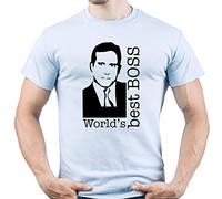 EUGINE DREAM Worlds Best Boss The Office TV Show Shirt Camiseta para Hombre Azul Claro M
