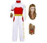 Euholute Zombies - Traje de animadora de vampiro Nova para niñas, disfraz de Victor Addison Wells, abrigo con capucha, uniforme de Halloween (rojo y blanco, peluca 2, talla S)