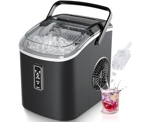 EUHOMY Máquina de cubitos de hielo pequeña, 9 cubos en 6 minutos preparada, 12 kg/día, autolimpieza, máquina de hielo portátil con asa, cesta y pala, 2 tamaños de cubitos de hielo para el hogar