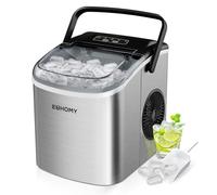 EUHOMY Máquina de hielo 12 kg/24 horas, 9 cubitos de hielo en 6 minutos, máquina de hielo autolimpiante, con asa, pala, cesta, acero inoxidable, 45 dB, plata