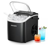 EUHOMY Máquina de Hielo: 9 Cubos en 6 Minutos, Maquina de Hacer Hielo Autolimpiable, 12Kg/24H, 2 Tamaños de Hielo, con aAsa, Pala para Hielo y Cesta Ideal Para Inicio/Cocina/Oficina/Bar, Negra mate