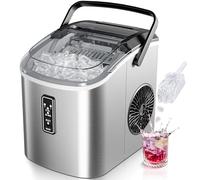 EUHOMY Máquina de Hielo: 9 Cubos en 6 Minutos, Maquina de Hacer Hielo Autolimpiable, 12Kg/24H, 2 Tamaños de Hielo, con aAsa, Pala para Hielo y Cesta Ideal Para Inicio/Cocina/Oficina/Bar, Plata