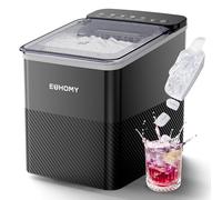EUHOMY Máquina de hielo de diseño compacto, ajuste de un botón, 9 cubitos de hielo en 2 tamaños, limpieza automática, alertas inteligentes, tapa transparente, color negro, para oficina, cocina