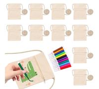 EUIEUT 10 PCS Bolsas de Tela Para Pintar, de Lona con 12 Bolígrafos de Colores, Bolsos para Colorear Con Cremallera, Bolsa de Hombro para Pintar para Niños para Fiestas Escolar DIY