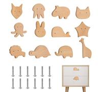 EUIEUT 12 pomos de madera para cajones de animales, con tornillos, bonitos tiradores de madera natural con forma de animal para armario, cajón, tocador, armario