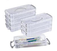 EUIEUT 2PCS Organizadores de Lápices Apilables, Cajas de Lápices Transparentes de Plástico de 4 Niveles, Caja Organizadora para Lapices con Tapa Asa y Clip para Pinceles Bolígrafo Lápices Rotuladores