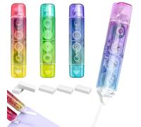 EUIEUT 4PCS Mini Rodillo de Corrección de Doble Cabeza 2 en 1, Corrector de Cinta 4m*5 mm+Cinta Adhesiva 5mm*3m con 5 Borradores, Cinta Correctora de Color Degradado con Capuchón para Escolar Oficina