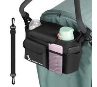 EUIEUT Bolso Cochecito Bebé, Organizador Universal para Cochecito con 2 Ganchos,Portavasos Aislados, Correa para Hombro, Bolso Organizador Carrito Bebe para Cochecito, Silla de Paseo (Negro)