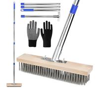 EUIEUT Escoba de Alambre 30cm*170cm, Escoba Exterior con Mango, Escoba Jardin de Cerdas Metálicas Duras con 1 par de Guantes, Cepillo de Alambre Escoba para Jardín Patio Terraza y Calle (30 * 170cm)