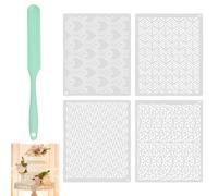 EUIEUT Plantillas para decoración de tartas, 4 unidades, diseños variados para crema de mantequilla, moldes en relieve, herramientas de cocina para cumpleaños y bodas, fáciles de usar y limpiar,