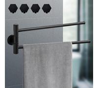 EUIEUT Toallero de Baño Giratorio, Toallero de Pared con 2 Brazos de Acero Inoxidable, Colgador Toalla Baño 180°Giratorio con Tornillos y 4 Ganchos, Toallero Giratorio Negro para Baño y Cocina (34cm)