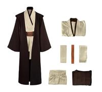 EUIYCBA Obi Wan Kenobi - Conjunto de bata de lujo para hombre, túnica de caballero Jedi con capa con capucha, cinturón de sable ligero para cosplay de Halloween (juego de disfraz, L)