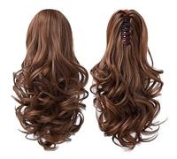 Eujgoov Extensión de de Caballo con Garra, Postizo Sintético de Longitud Media, Clamp/Holder Invisible en Peluca Larga y Rizada de de Caballo para Mujeres y Niñas, Extensiones de Cabello Ondulado