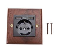 Eujgoov Interruptor Retro de Nogal Negro Sólido, Panel de Salida USB Dual Estándar Europeo, 86 Tipos, 16A, 110-250V