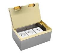 Eujgoov Kit de Salida Eléctrica de Piso Empotrado, 2 Enchufes de CA, 2 Puertos USB, 4000W, 16A, Acero Inoxidable, PC, Sello, Oro, Centro Comercial, Decoración del Hogar, Tienda 4S,