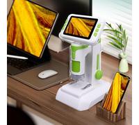 Eujgoov Microscopio Digital Portátil de 4 Pulgadas con Pantalla HD 1080P, Microscopio de Mano con Aumento de 1600X, Kit de Experimentos Científicos para Niños, Gris y Verde (Green)