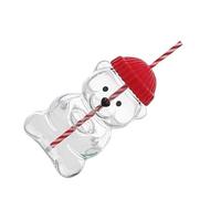 Eujgoov Taza con Pajita de Oso, Taza con Pajita de Vidrio Transparente Linda de 20 Oz con Tapa Roja, para café, té con Leche, Bebidas Frías y Calientes