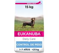 Eukanuba Alimento seco de cuidado diario con pollo fresco para control de peso en perros adultos medianos (1-7 años/ <25kg), 15 kg