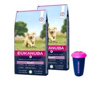 EUKANUBA-Cachorro grande L-XL cordero 2x2,5 kg + Contenedor de comida de 4,5 kg GRATIS