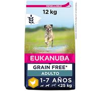 EUKANUBA Grain Free, Alimento para Perros Adultos de Razas Pequeñas y Medianas, Rico en Pollo, 12kg
